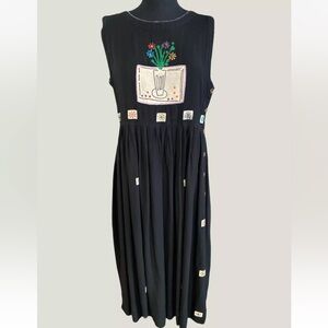 Papy boez floral midi length black dress cotton hand painted